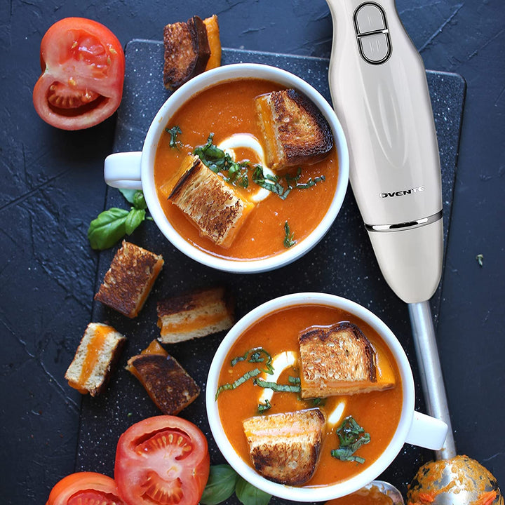 OVENTE Electric Immersion Hand Blender 300 Watt 2 Mixing Speed with Stainless Steel Blades, Powerful Portable Easy Control Grip Stick Mixer Perfect for Smoothies, Puree Baby Food & Soup, White HS560W