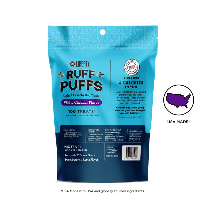 BIXBI Liberty Ruff Puffs, White Cheddar (4 oz, 1 Pouch) - Crunchy Small Training Treats for Dogs - Wheat Free and Low Calorie Dog Treats, Flavorful Healthy and All Natural Dog Treats 4 Ounce (Pack of 1)