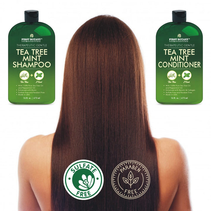 Mint Shampoo and Conditioner - Tea Tree and Peppermint Oils - Promotes Hair Growth, Fights Dandruff, Lice & Itchy Scalp - Sulfate-Free for Men and Women - 16 fl oz x 2