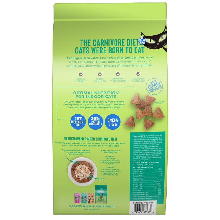 Tiki Cat Born Carnivore High Protein, Indoor Health, Trout, Menhaden Fish Meal Recipe, Grain-Free Baked Kibble to Maximize Nutrients, Dry Cat Food, 3 lbs. Bag Trout & Menhaden Fish 3 Pound (Pack of 1)