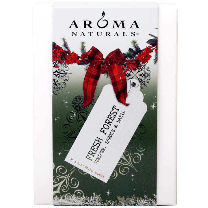 Aroma Naturals Holiday Juniper, Spruce and Basil Essential Oil Pillar Candle, Fresh Forest, 3 inch x 3.5 inch Juniper, Spruce & Basil 3" x 3.5" Pillar