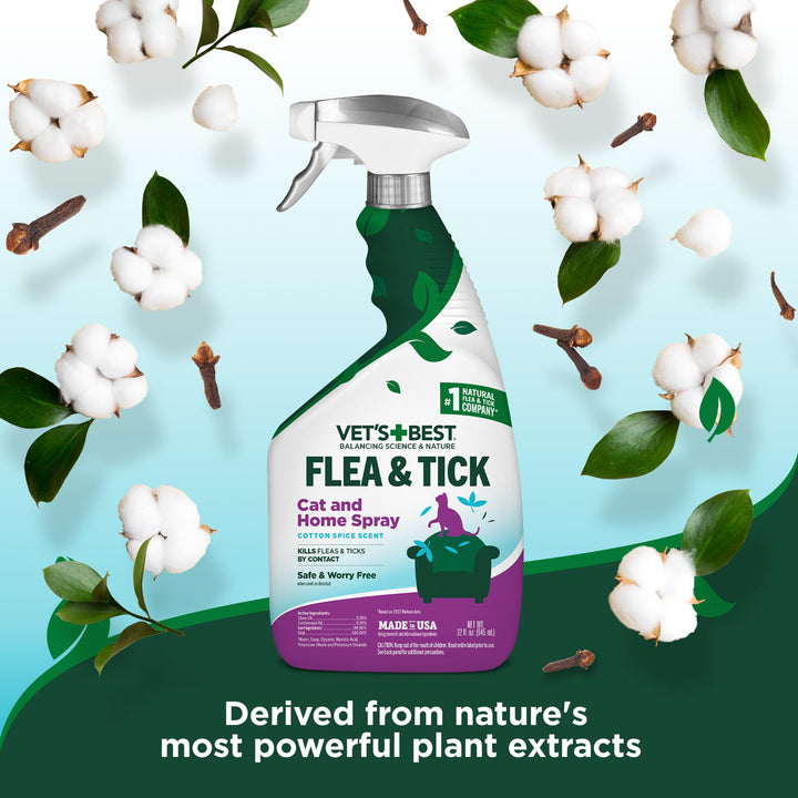 Vet’s Best Flea & Tick Flea and Tick Cat Easy Spray – Cotton Spice Scent – Natural Flea & Tick Prevention – Kills Fleas & Ticks for Cats – 14oz 14 oz