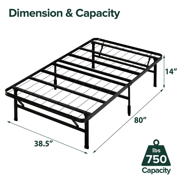 ZINUS Rumi 14in Easy SmartBase® Mattress Foundation, Sturdy Metal Bed Frame, No Box Spring Needed, Eco Friendly Packaging, Full Black Basic Assembly