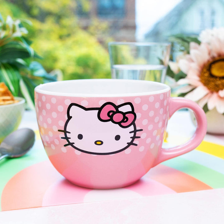 Silver Buffalo Sanrio's Hello Kitty Face and Polka Dots Ceramic Soup Mug, 24-Ounces