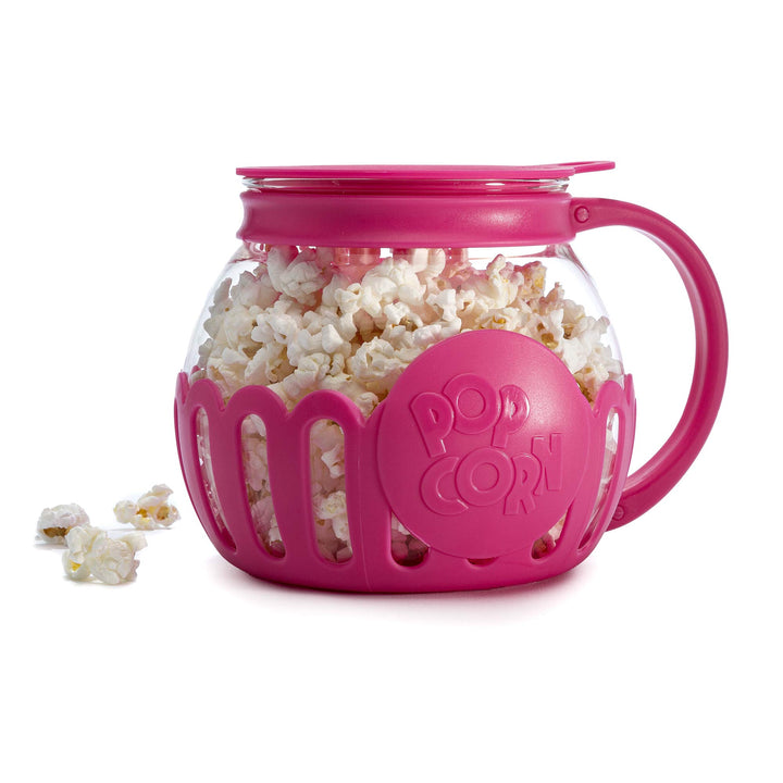 Ecolution Patented Micro-Pop Microwave Popcorn Popper with Temperature Safe Glass, 3-in-1 Lid Measures Kernels and Melts Butter, Made Without BPA, Dishwasher Safe, 1.5-Quart, Pink 1.5-Quart Snack Size Hot Pink