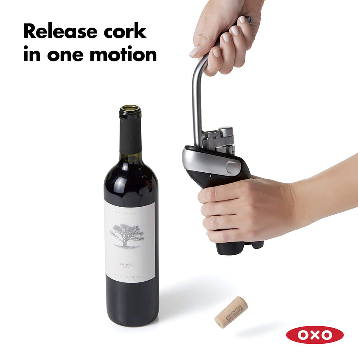 OXO Steel Vertical Lever Corkscrew with Removable Foil Cutter