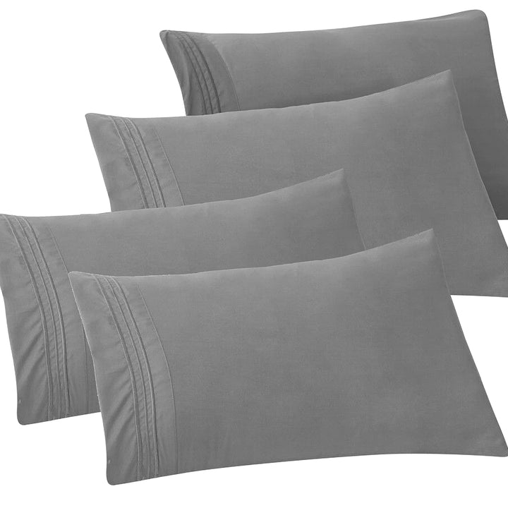 Elegant Comfort 4-PACK Solid Pillowcases 1500 Thread Count Egyptian Quality - Easy Care, Smooth Weave, Wrinkle and Stain Resistant, Easy Slip-On, 4-Piece Set, Standard/Queen Pillowcase, Gray