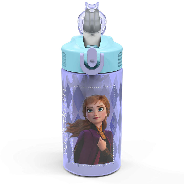 Zak Designs Disney Frozen 2 Kids Water Bottle Set with Reusable Straws and Built in Carrying Loops, Made of Plastic, Leak-Proof Designs 16 oz, BPA-Free, 2pc Set, Elsa & Anna (Frozen 2)