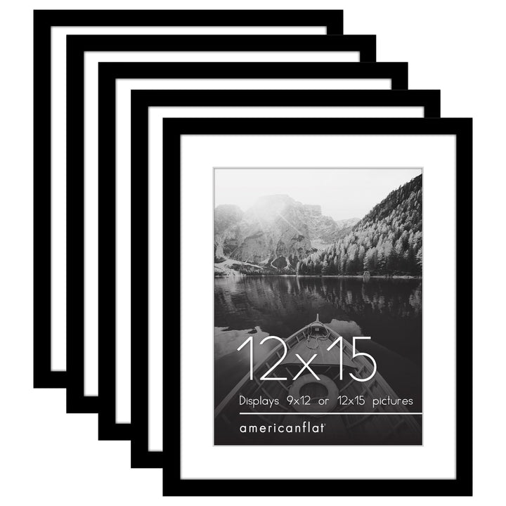 Americanflat 12x16 Picture Frame with Polished Plexiglass - Set of 5 - Use as 8.5x11 Frame with Mat or 12x16 Frame Without Mat - Galleria Collection - Gallery Wall Frame Set for Wall Display - White