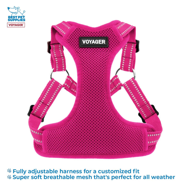 Best Pet Supplies Voyager Adjustable Dog Harness Leash Set with Reflective Stripes for Walking Heavy-Duty Full Body No Pull Vest with Leash D-Ring, Breathable All-Weather - Harness (Fuchsia), S Harness Leash Set (Fuchsia) S (Chest: 15 - 18")