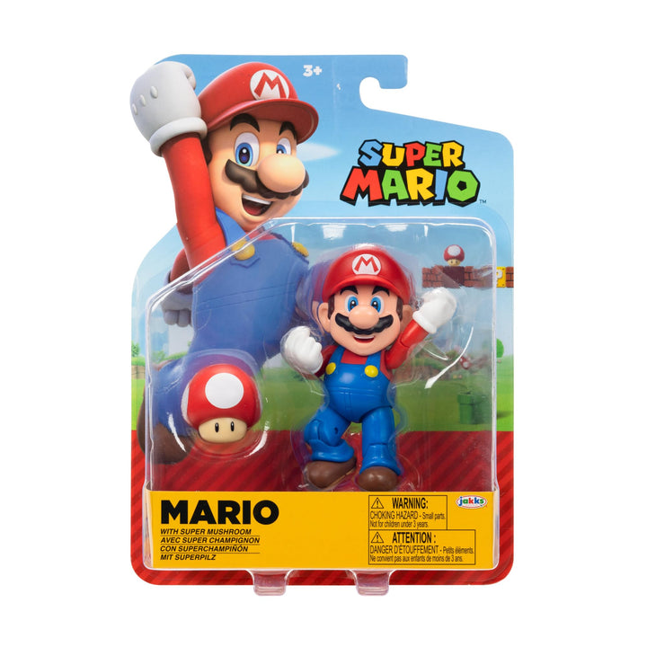 Nintendo Super Mario 4-Inch Mario Poseable Figure with Power up Mushroom Accessory. Ages 3+ (Officially licensed)