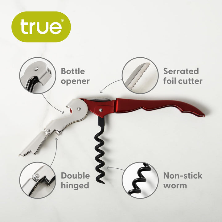 True Brands TrueTap Double Hinged Waiters Corkscrew, Top-notch Stainless Steel Opener with Foil Cutter Built to Last Wine Key Gold, Set of 1