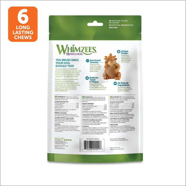 WHIMZEES by Wellness Hedgehog Natural Dental Chews for Dogs, Long Lasting Treats, Grain-Free, Freshens Breath, Large Breed, 6 Count