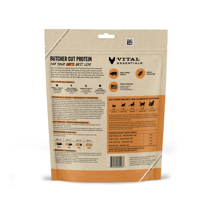 Vital Essentials Freeze Dried Raw Cat Food, Pork Mini Patties Entree, 3.75 oz