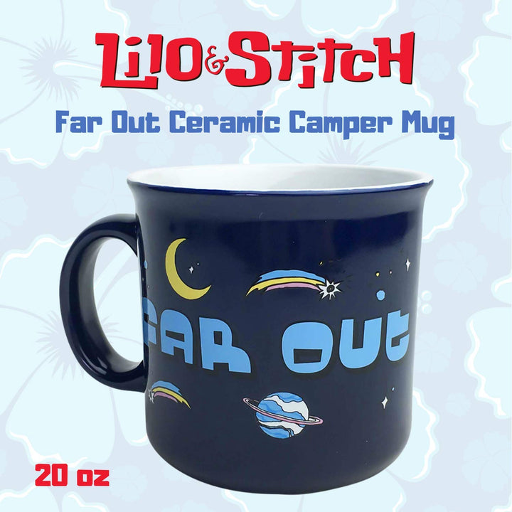 Silver Buffalo Disney Lilo and Stitch Far Out Ceramic Camper-Style Coffee Mug, 20-Ounces