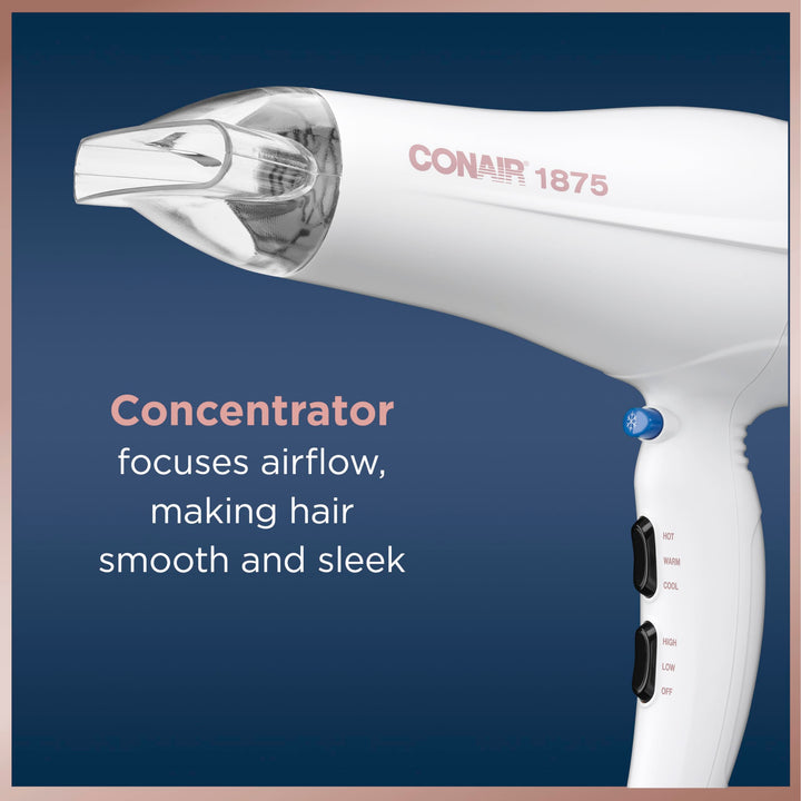 Conair Double Ceramic Hair Dryer with Diffuser | Blow Dryer with Ionic Conditioning | Includes Diffuser and Concentrator | Exclusive