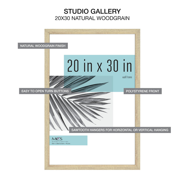 MCS Studio Gallery 20x27 Poster Frame Black Woodgrain, Vertical & Horizontal Wall Hanging Large Picture Frame for Photos, Posters & Art Prints (1-Pack) 1-Pack 20x27 - Select