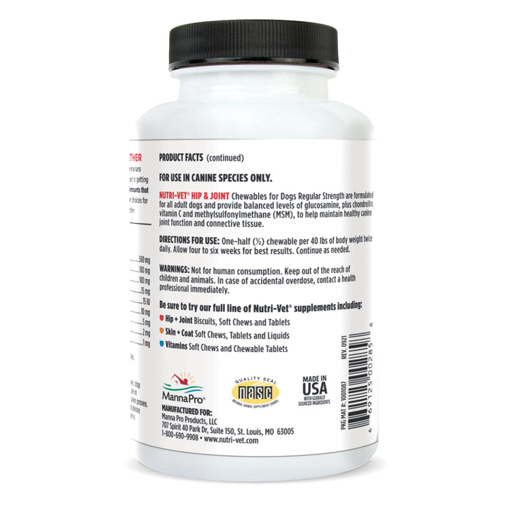 Nutri-Vet Hip & Joint Chewable Dog Supplements | Formulated with Glucosamine & Chondroitin for Dogs | 120 Count