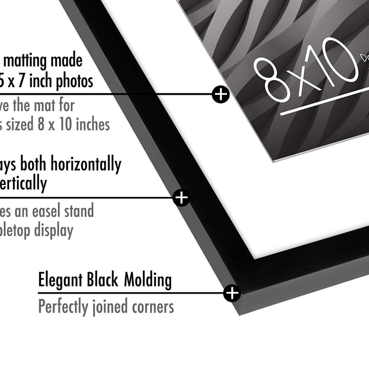 Americanflat 8x10 Picture Frame in Black - Use as 5x7 Picture Frame with Mat or 8x10 Frame Without Mat - Thin Border Photo Frame with Shatter-Resistant Glass and Built-in Easel for Wall and Tabletop