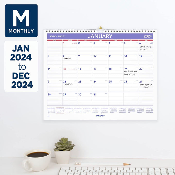 AT-A-GLANCE 2024 Wall Calendar, 15" x 12", Medium Wide, Spiral Bound, Monthly (PM82824) 2024 Old Edition