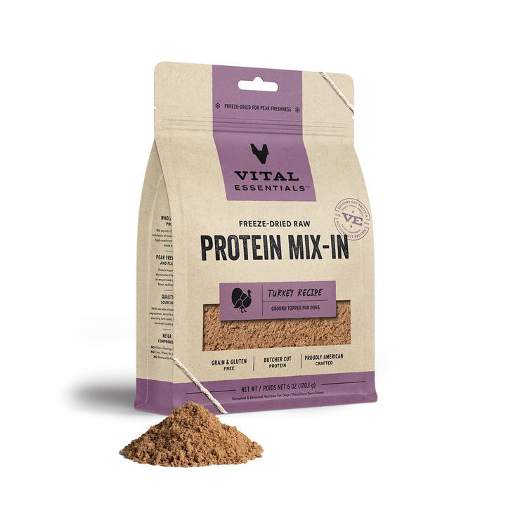 Vital Essentials Freeze Dried Raw Protein Mix-in Dog Food Topper, Turkey Ground Topper for Dogs, 6 oz