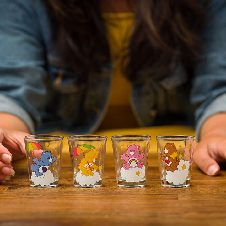 Silver Buffalo Care Bears Clouds 4-Pack Mini Glass Set, 1.5 Ounces