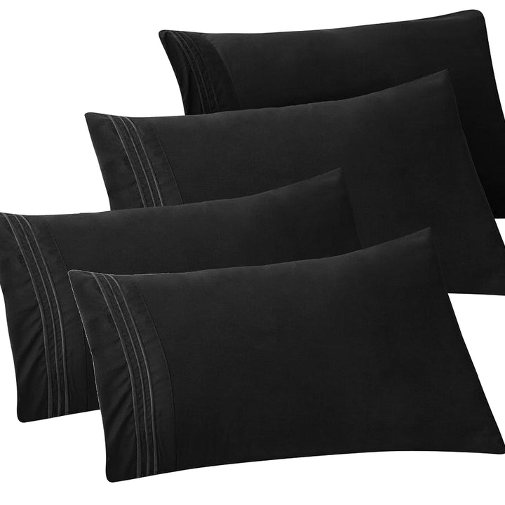 Elegant Comfort 4-PACK Solid Pillowcases 1500 Thread Count Egyptian Quality - Easy Care, Smooth Weave, Wrinkle and Stain Resistant, Easy Slip-On, 4-Piece Set, Standard/Queen Pillowcase, Black