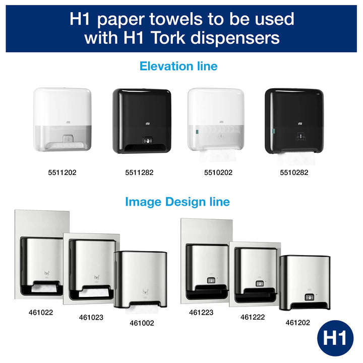 Tork Matic Paper Hand Towel Roll White H1, 6 Rolls x 700 ft, 290089 & Tork Matic Hand Towel Roll Dispenser, Black, Elevation, H1, One-at-a-Time dispensing with Refill Level Indicator, 5510282 7 Piece Set Advanced Hand Towel + Dispenser, Black