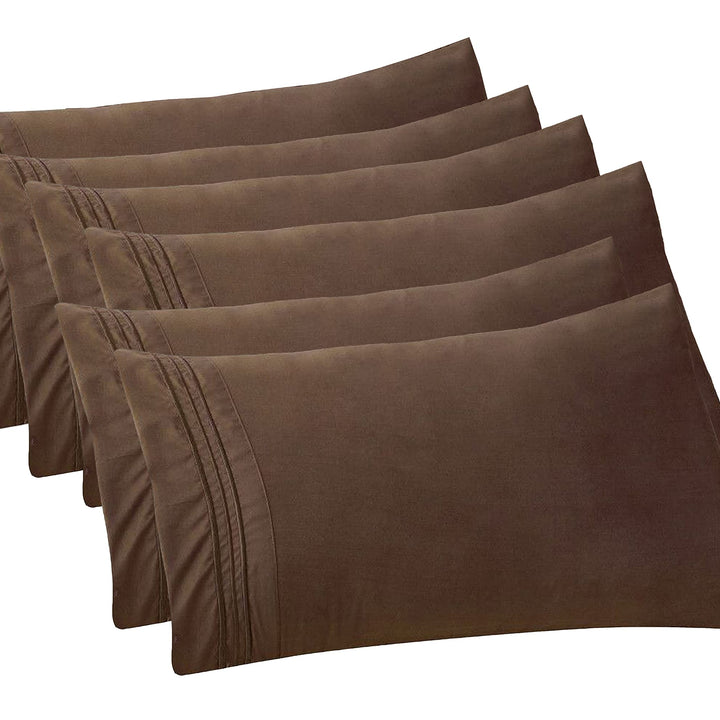 Elegant Comfort 6-PACK Solid Pillowcases 1500 Thread Count Egyptian Quality - Easy Care, Smooth Weave, Wrinkle and Stain Resistant, Easy Slip-On, 6-Piece Set, Standard/Queen Pillowcase, Brown