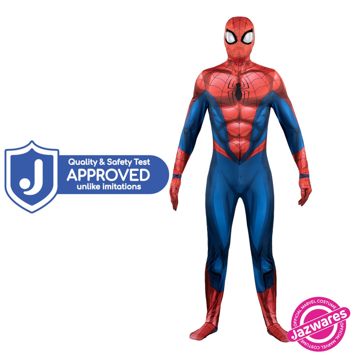 MARVEL Spider-Man Official Adult Deluxe Zentai Halloween Costume - Stretch Spandex with Hidden Zippers and Wrist Slits Large