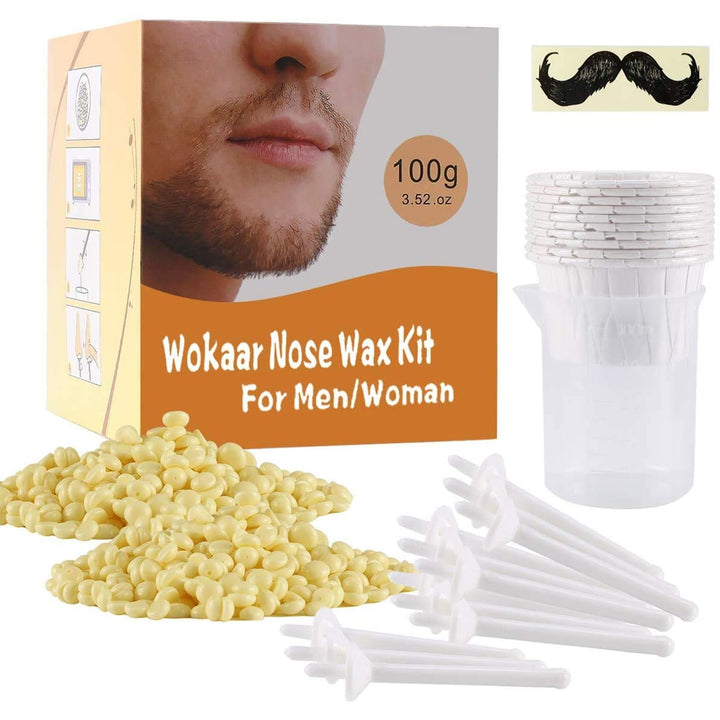 Wokaar Nose Wax Kit - 100 g Wax, 30 Applicators, 15-20 Uses. Nose & Ear Hair Removal for Men and Women - Safe, Easy, Quick & Painless Hair Remover