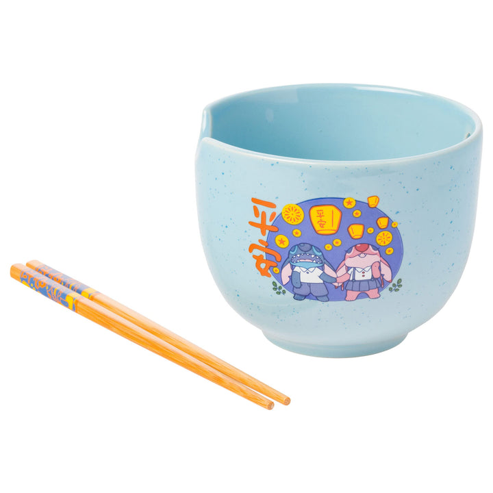 Silver Buffalo Lilo and Stitch Angel Holding Hands Couple Floating Lantern Ceramic Ramen Noodle Rice Bowl with Chopsticks, Microwave Safe, 20 Ounces Lilo and Stitch Floating Lantern Cartoon