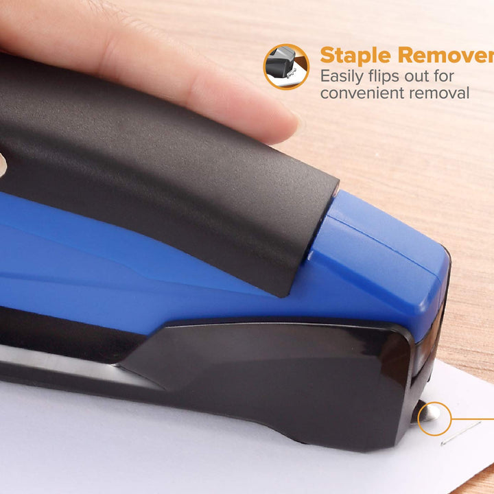 Bostitch Office InPower Spring-Powered Desktop Stapler, 20 Sheet Capcity, Built in Remover, Blue (1122)