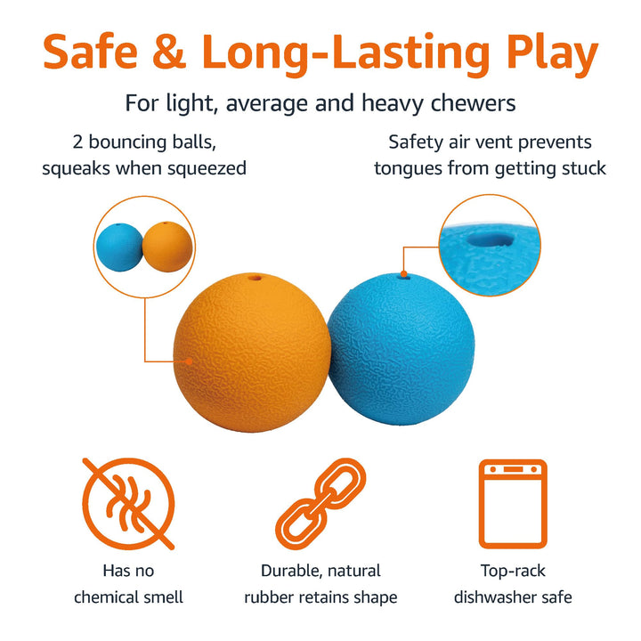 Basics Squeaker Toy Dog Balls, 3-Inch, 2-Pack, Blue, Orange Squeaker Balls (Pack of 2) 3 inch