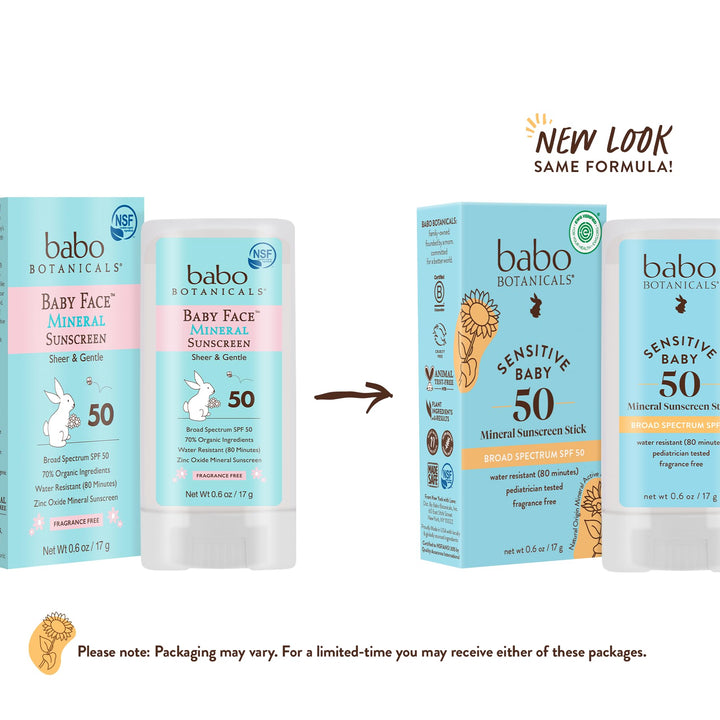 Babo Botanicals Sensitive Baby Mineral Sunscreen Stick SPF 50-70% Organic Ingredients - Zinc Oxide - NSF & Made Safe Certified - EWG Verified - Water Resistant - Fragrance-Free - for Babies & Kids 0.6 Ounce (Pack of 1)