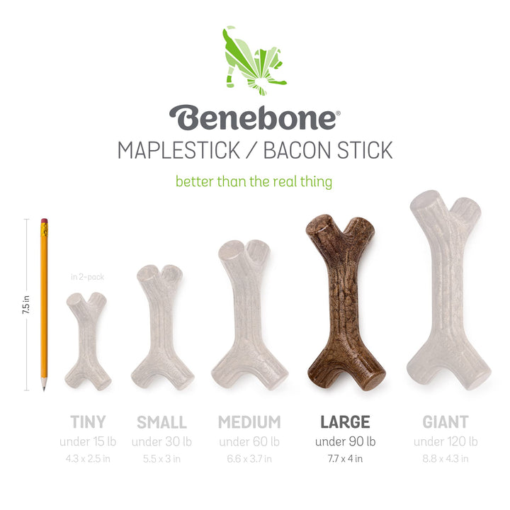 Benebone 2-Pack Maplestick/Zaggler Durable Dog Chew Toys, Real Maplewood, Real Bacon, Made in USA Large