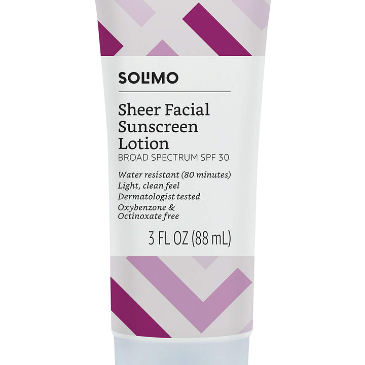 Solimo Sheer Face Sunscreen SPF 30, Formulated without Octinoxate & Oxybenzone, Unscented, 3 fl oz (Pack of 1)