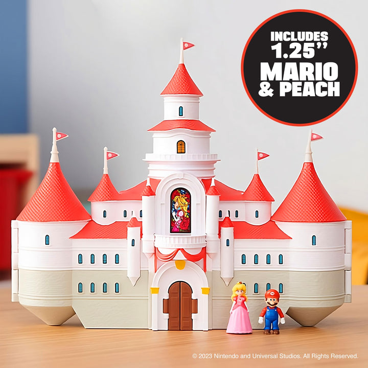 THE SUPER MARIO BROS. MOVIE – Mushroom Kingdom Castle Playset with Mini 1.25” Mario and Princess Peach Figures Peach Castle Deluxe Playset