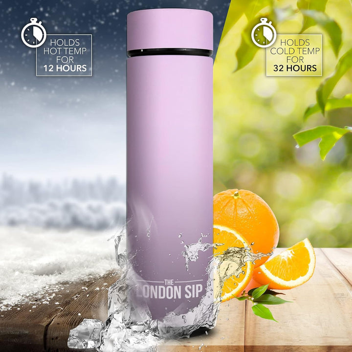 London Sip Multi-Purpose Travel Mug and Tumbler Fruit Infused Flask Hot and Cold Double Wall Stainless Steel Thermos with Extra-Long Infuser, Sacred Red 16.9 Ounces