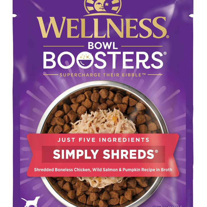 Wellness Bowl Boosters Simply Shreds Natural Grain Free Wet Dog Food Mixer or Topper, Tuna, Beef & Carrots, 2.8-Ounce Pouch (Pack of 12) 2.8 Ounce (Pack of 12)