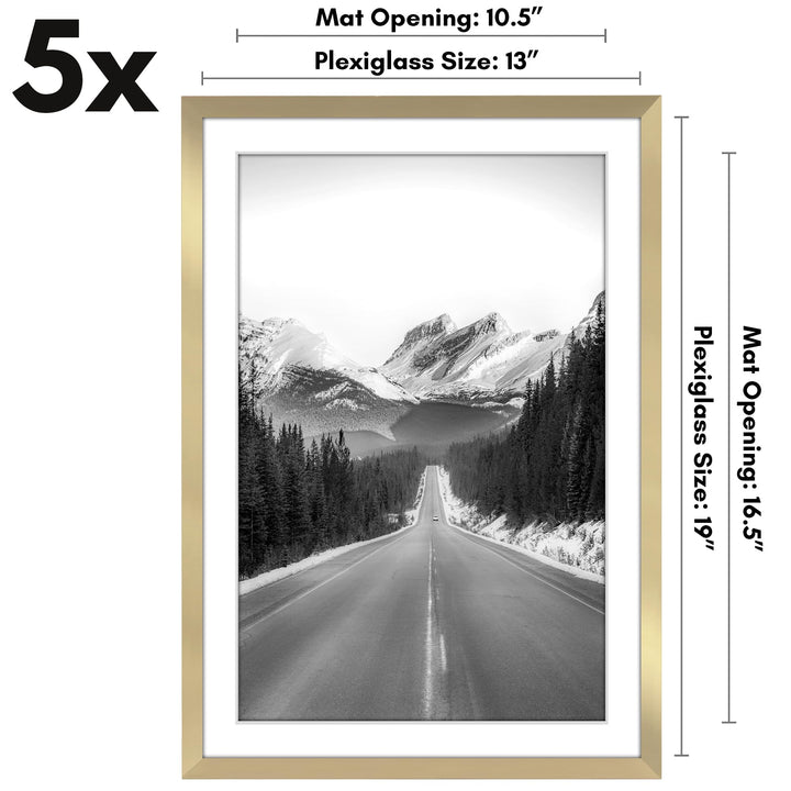 Americanflat 12x16 Picture Frame with Polished Plexiglass - Set of 5 - Use as 8.5x11 Frame with Mat or 12x16 Frame Without Mat - Galleria Collection - Gallery Wall Frame Set for Wall Display - White