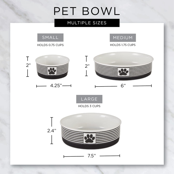 Bone Dry Paw & Patch Ceramic Pet Collection, Small Set, 4.25x2", Nautical Blue, 2 Piece Small Bowl Set, 4.25x2"