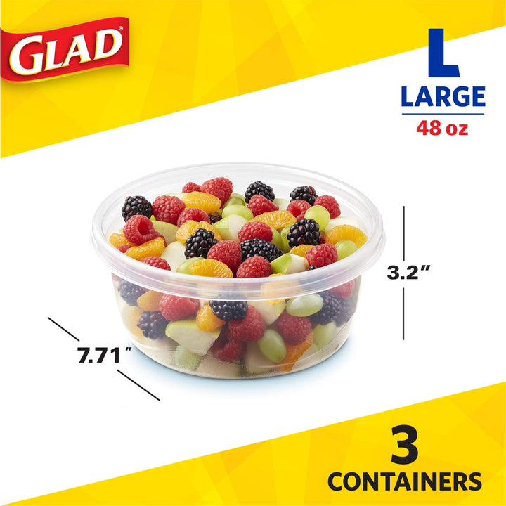 GladWare Big Bowl Food Storage Containers, Large Round Bowl Holds 48 Ounces of Food, 3 Count Set | Glad Food Storage Containers for Everyday Use to Preserve Freshness 48 oz - 3 Count