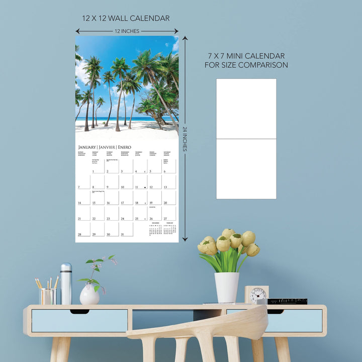 Graphique 2024 Island Paradise Wall Calendar | 12” x 12” | Thick Paper | Home & Office Organizer | Large Monthly Grid | 3 Languages & Marked Holidays | 4 Month Preview Page for 2025