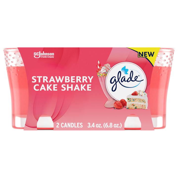 Glade Candle Jar, Air Freshener, Strawberry Cake Shake, 3.4 oz, 2 Count