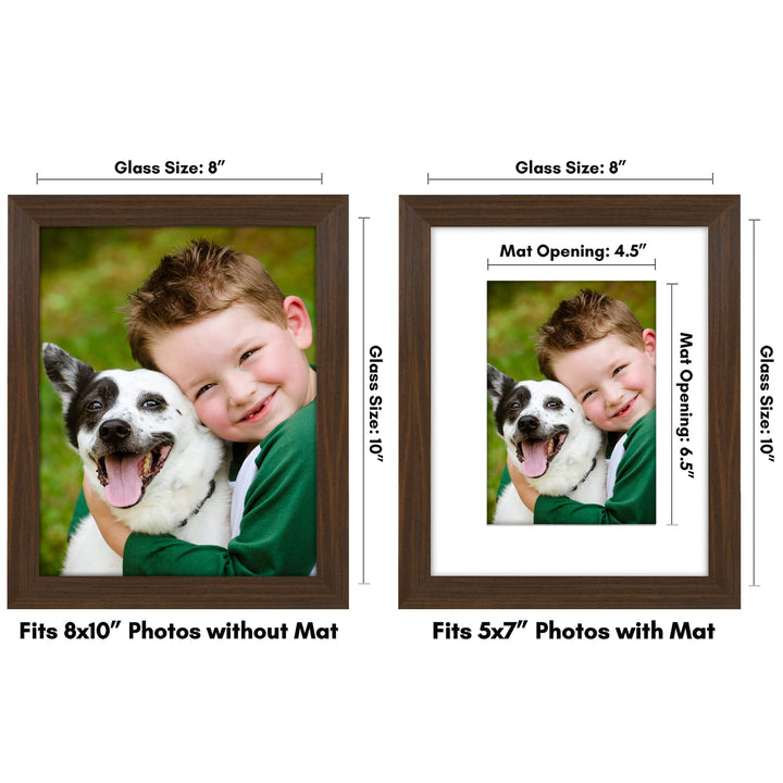 Americanflat 8x10 Picture Frame in Walnut - Use as 5x7 Picture Frame with Mat or 8x10 Frame Without Mat - Engineered Wood Photo Frame with Shatter-Resistant Glass and Easel for Wall and Tabletop