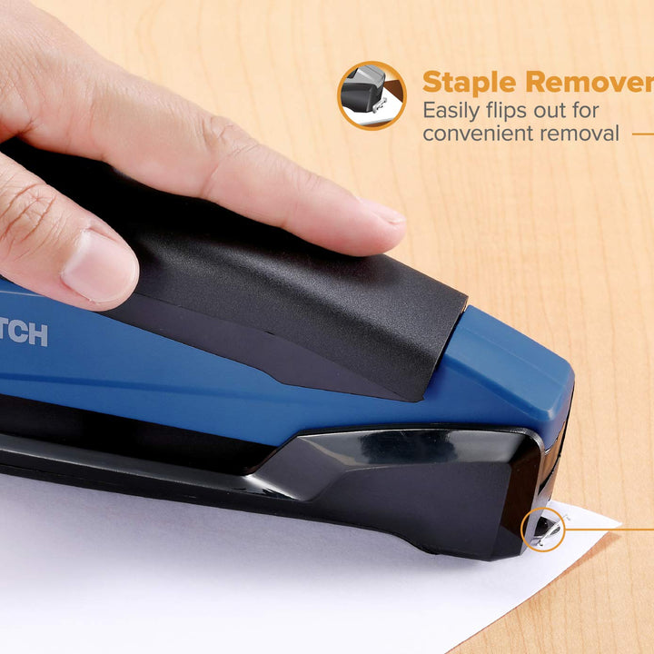 Bostitch Office Executive 3 in 1 Stapler, Includes 210 Staples and Integrated Staple Remover, One Finger Stapling, No Effort, 20 Sheet Capacity, Spring Powered Stapler, Navy Blue