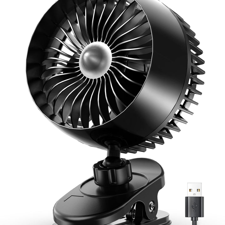 Koonie USB Clip on Fan, Strong Wind Ultra Quiet Small Desk Fan with Strong Clamp, more than 360° Adjustable and 3 Speeds, USB-C Corded Powered Mini Personal Fan for Office Desktop Bedroom 4.8in