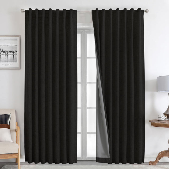 Joydeco 100% Black Out Curtains 63 inch Long 2 Panels Burg Natural Blackout Linen Drapes for Bedroom Living Room Darkening Curtain Thermal Insulated Back tab Rod Pocket(37x63 inch,Sage Green) Sage Green 37"W x 63"L (Pack of 2)