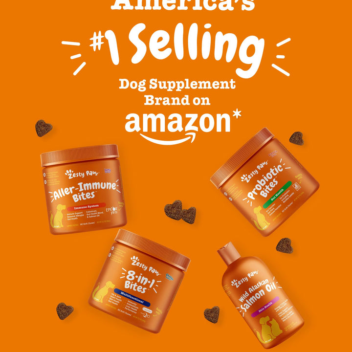 Zesty Paws Dog Allergy Relief - Anti Itch Supplement - Omega 3 Probiotics for Dogs - Salmon Oil Digestive Health - Soft Chews for Skin & Seasonal Allergies - With Epicor Pets - PB - 90 count Peanut Butter